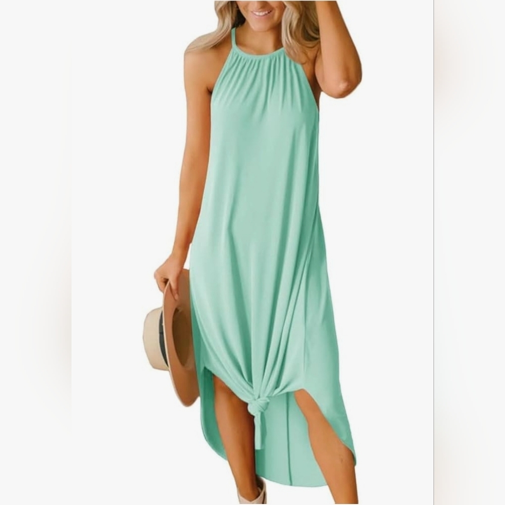 Mint Green Halter Maxi Dress. New Without Tags